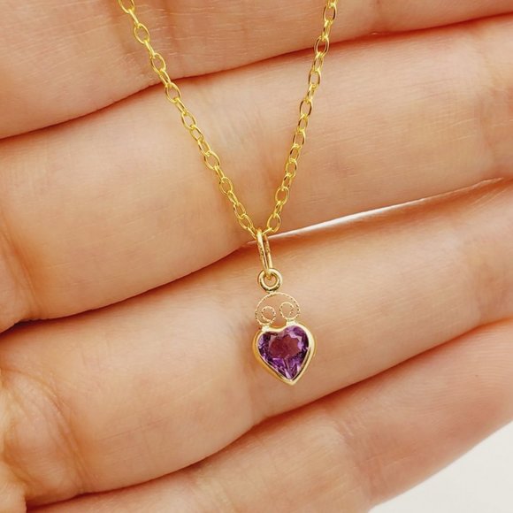 14K Yellow Gold Amethyst Heart Shape Pendant - Picture 4 of 4